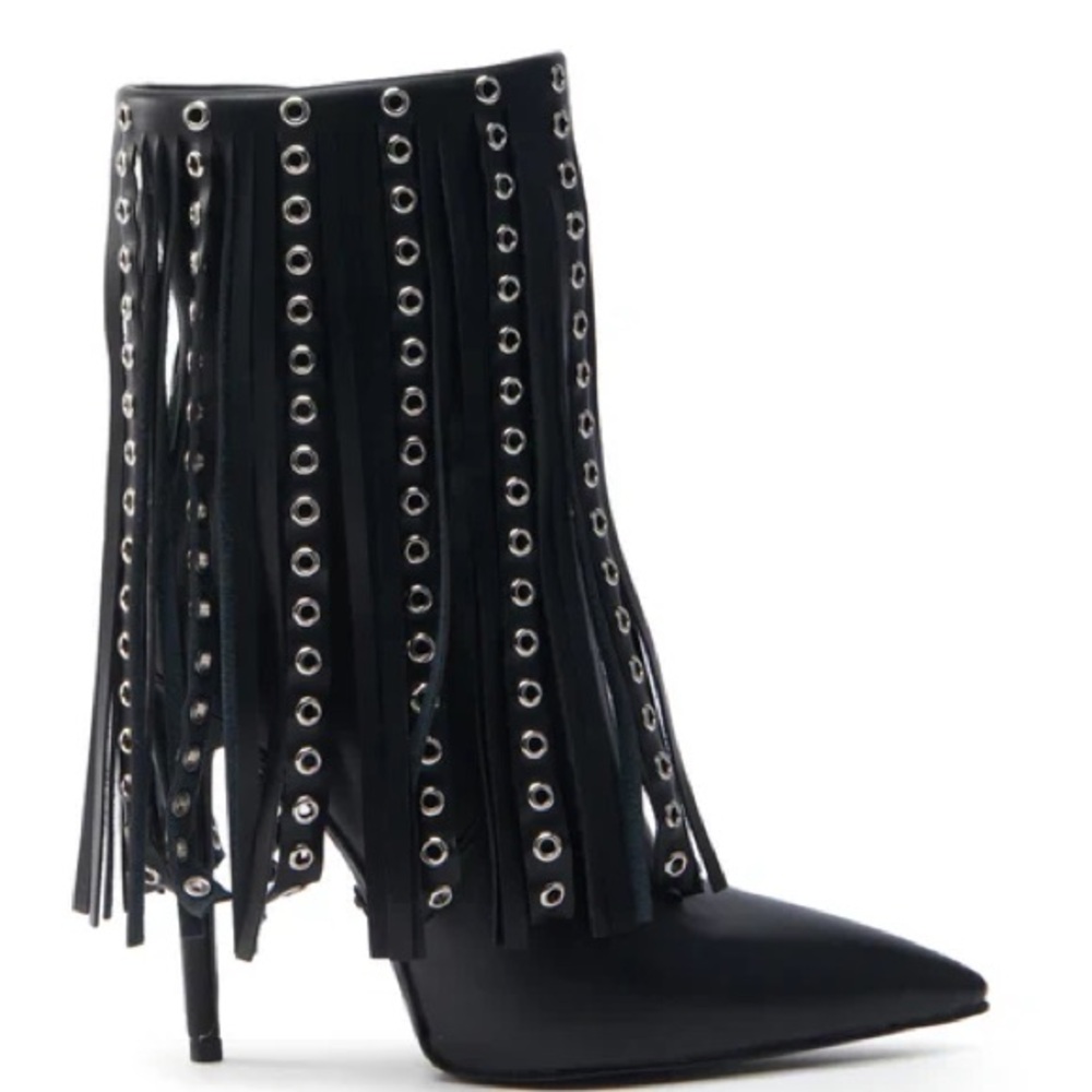 Azalea Wang Studded Fringe Heel Boot